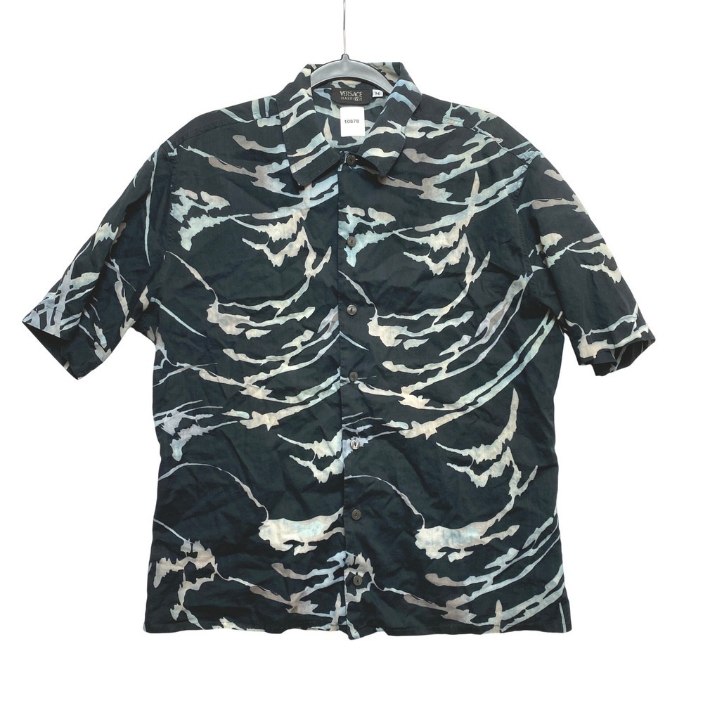 Versace Classic Shirt Mens Medium Black Tiger Camo Abstract Print Button Up Vtg